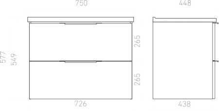 Тумба подвесная Laparet Focus 75 с умывальником Cerastyle Arte 75, белый глянец (LF-WCAB-75A-01+VB048L22U00)