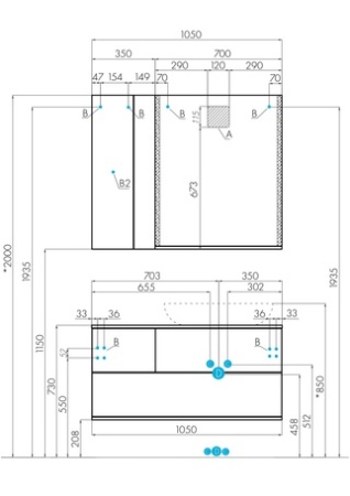 Тумба под умывальник подвесная Акватон Терра 105, дуб Кантри/антрацит 1A246901TEKA0
