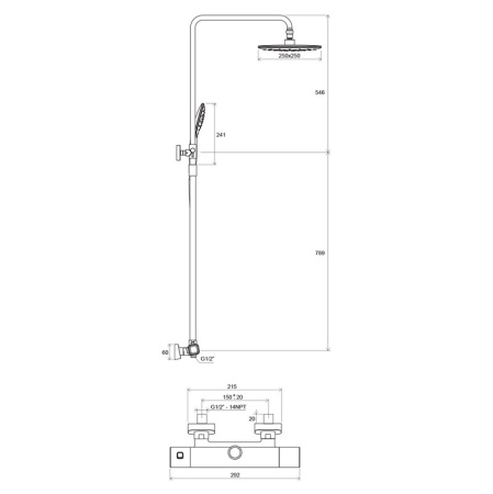 Душевая стойка с термостатом и ручным душем Ravak TD 091.00/150