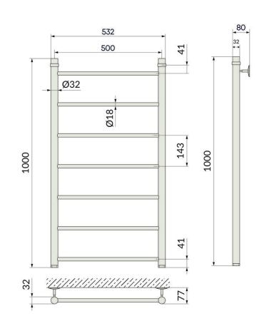 Полотенцесушитель Indigo Line б/п (н.р.1") 100/50 (к-1, Полиров.) LLW100-50