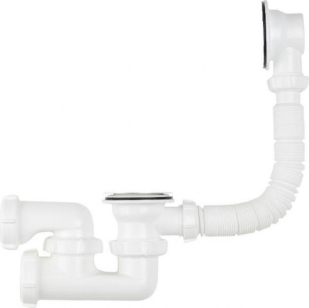 Сифон для ванны регулируемый с переливом полуавтомат Aquant Standart, белый V210-35-MR