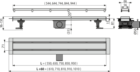 Водоотводящий желоб с двойной решеткой Alcaplast APZ13-DOUBLE9-750