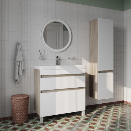 Тумба с умывальником Iddis Zodiac ZOD8ABFi95K, белая/под дерево