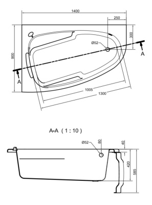 Ванна акриловая асимметричная правая с ножками и панелью Cersanit JOANNA NEW белая 140х90 (S301-166+S401-102)