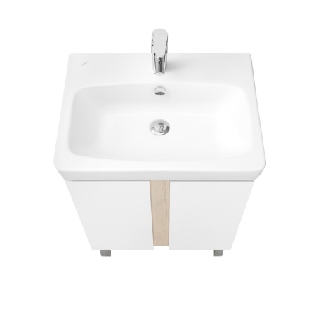 Тумба под умывальник напольная Акватон Кантри 60 с умывальником Нео 60, белый/дуб Верона