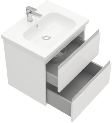 Тумба подвесная Laparet ELECTRA 60 с умывальником Creavit Ideal 60 белый глянец (LE-WCAB-60-01+ID060-00CB00E-0000). Образец. Распродажа