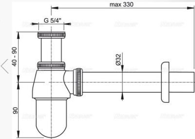 Сифон для умывальника d32, цельнометаллический., с нак.гайкой 5/4 AlcaPlast A431-BL-01