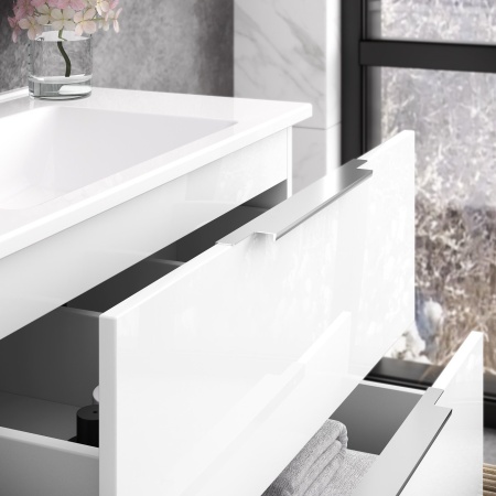 Тумба подвесная Laparet Focus 85 с умывальником Cerastyle Arte 85, белый глянец (LF-WCAB-85A-01+VB048N52U00)