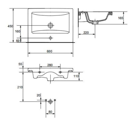 Умывальник Cersanit ONTARIO 60 врезной