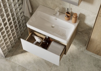 Тумба Акватон Либерти 70 с умывальником Адриана 70, дуб эльвезия/белый глянец 1A2798V0LYC70