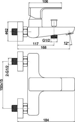Смеситель для ванны однорычажный Cersanit Geo, хром А63040. Образец. Распродажа