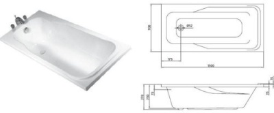 Ванна акриловая прямоугольная с ножками, без панели Kolo Aqualino 170х75 XWP3470000
