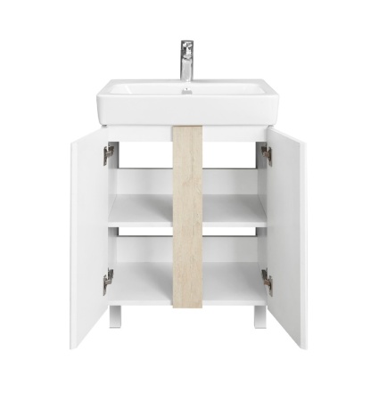 Тумба под умывальник напольная Акватон Кантри 60 с умывальником Нео 60, белый/дуб Верона