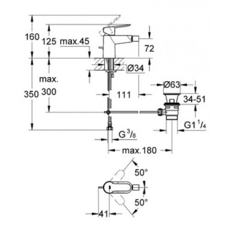 Смеситель для биде Grohe BauEdge 23331000 с донным клапаном Смеситель для биде Grohe BauEdge 23331000 с донным клапаном