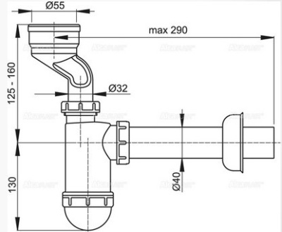 Сифон для писсуара с манжетой AlcaPlast A45A-BL-01