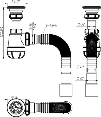 Сифон для умывальника Aquant Standart, белый S0115-35-MR