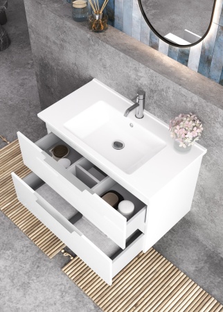 Тумба подвесная Laparet Focus 85 с умывальником Cerastyle Arte 85, белый глянец (LF-WCAB-85A-01+VB048N52U00)