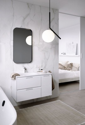 Тумба подвесная Aqwella Accent 90 с умывальником Malaga 900L белый ACC0109LW