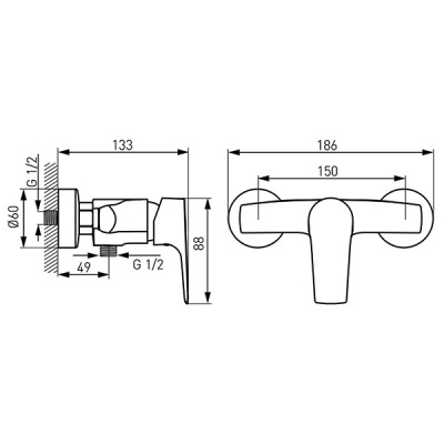 Смеситель для душа настенный Ferro Tiga VerdeLine, хром BTG7VL. Образец. Распродажа