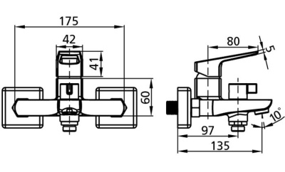 Смеситель для ванны монолитный с лейкой и шлангом Milardo Atlantic ATLSBC0M02