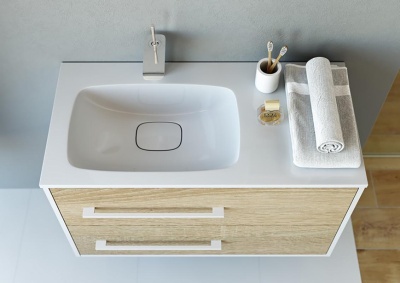 Тумба подвесная левая Aqwella Майами 90 с умывальником Malaga 900L Mai.01.09/L