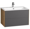 Тумба под умывальник подвесная Акватон Сохо 75 с умывальником Элина 75, дуб Веллингтон/графит