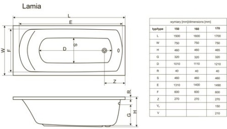 Акриловая ванна без панели Excellent Lamia 150x75 WAEX.LAM15WH