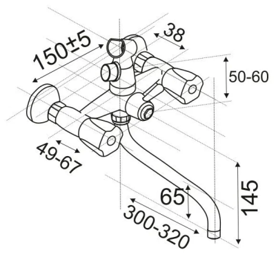 Смеситель для ванны и душа Центр сантехники ЦС-СМ 600/5.1-4 К, хром СМ504051