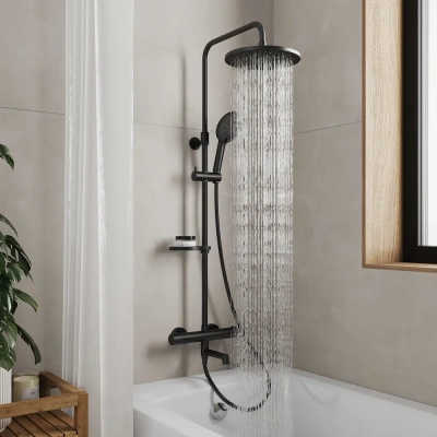 Смеситель термостатический для ванны со стойкой и троп.лейкой Milardo Ideal Spa, черный ILSBLTHM06. Акция Образец