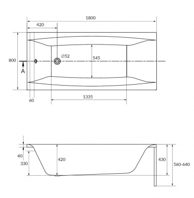 Ванна акриловая прямоугольная Cersanit Virgo 180x80 (ванна с ножками). Распродажа