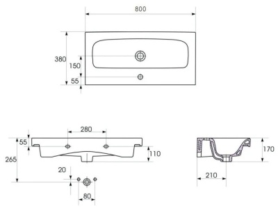 Умывальник накладной Cersanit MODUO 80 SLIM белый UM-MOD80SL/1