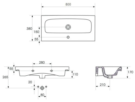 Умывальник накладной Cersanit MODUO 80 SLIM белый UM-MOD80SL/1