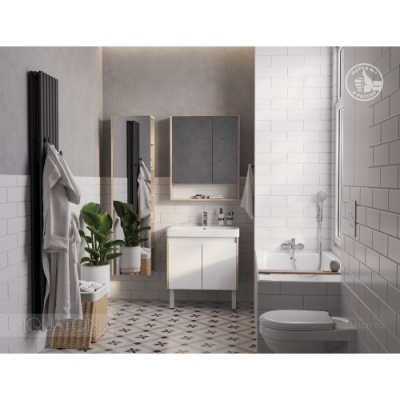 Тумба под умывальник Акватон Сканди Doors 70 1A278901SDB20 с умывальником Адриана 70, белый глянец/дуб Верона 1A2789V0SDB20