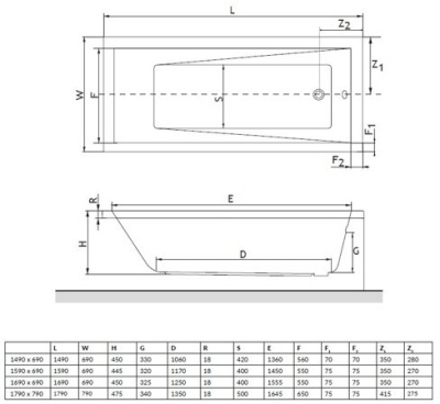 Акриловая ванна без панели Excellent Wave SLIM 180*80 WAEX.WAV180.80WHS