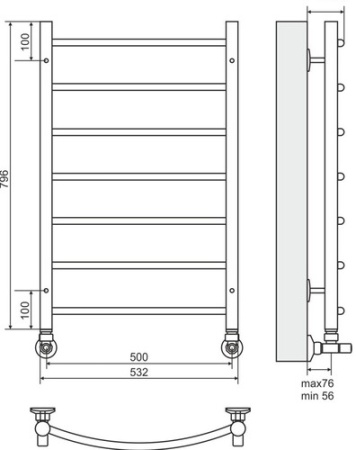 Полотенцесушитель Водяной Terminus Классик (с наружной резьбой 1 дюйм) П7 500х796