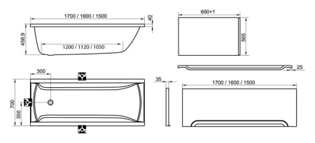 Ванна акриловая Ravak CLASSIC 170x70 N, белая C541000000