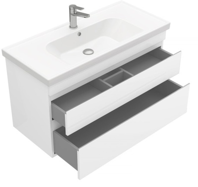 Тумба подвесная Laparet Sargas 100 с умывальником Cerastyle Frame 100 белый глянец (LS-WCAB-100-01+VB015A02U00)