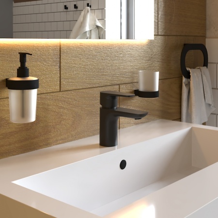 Стеклянный стакан настенный  Gross Aqua Space Matt Black черный GA18238MB