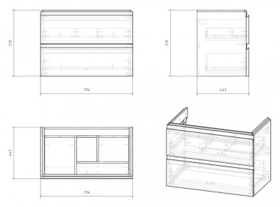 Тумба под умывальник подвесная Cersanit MODUO 80 с умывальником MODUO 80, белая (SZ-MOD-MO80Sl/Wh+UM-MOD80/1)