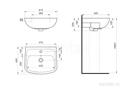 Умывальник Santek Лонги 50 1WH501754