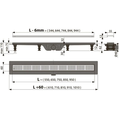 Водоотводящий желоб с порогами для перфорированной решетки APZ10-550 Simple