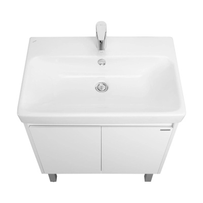 Тумба подвесная Акватон Сканди Doors 70 белый глянец / белый матовый с умывальником Santek Адриана 70