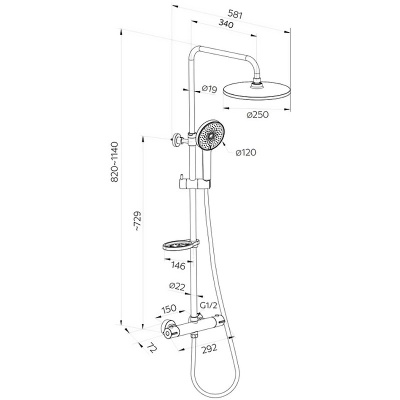 Смеситель термостатический для душа со стойкой и троп.лейкой Milardo Ideal Spa, хром ILSSBTHM89. Акция Образец