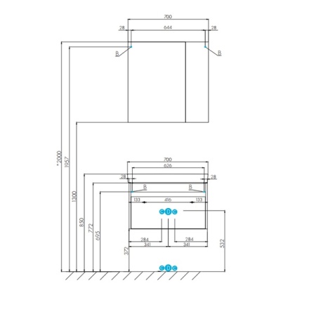 Тумба под умывальник подвесная Акватон Сохо 75 с умывальником Элина 75, дуб Веллингтон/графит