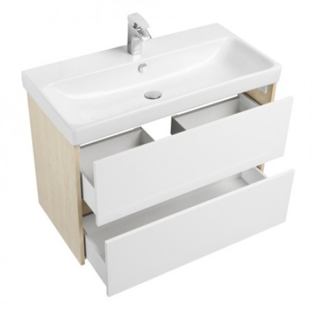 Тумба Акватон Сканди 80 с умывальником Адриана 80, белый/дуб верона 1A2830K0SDB20