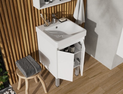 Тумба Акватон Сканди Doors 45 с умывальником Адриана 45, белый глянец 1A2787K0SD010