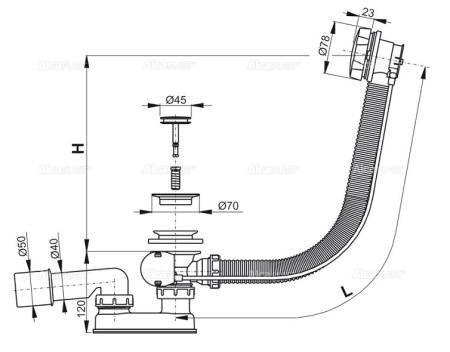 Сифон для ванны автомат Alcadrain A55K-BL-01 Сифон для ванны автомат Alcadrain A55K-BL-01