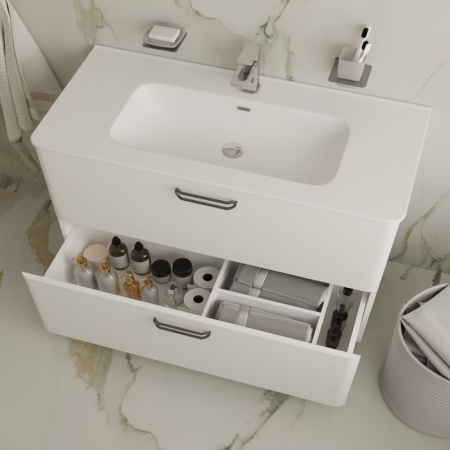 Тумба с умывальником напольная Iddis Brick 100, белая BRI10WFi95K. Акция