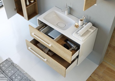 Тумба подвесная левая Aqwella Майами 90 с умывальником Malaga 900L Mai.01.09/L