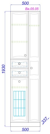 Шкаф-пенал напольный с ящиками и корзиной Aqwella Барселона 50 Ba.05.05, белый